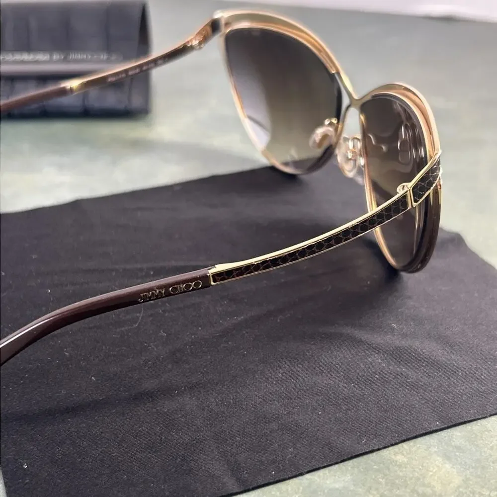 Jimmy Choo POLLY/S 000JD Gold Cat Eye Sunglasses Made in Italy Case Brown